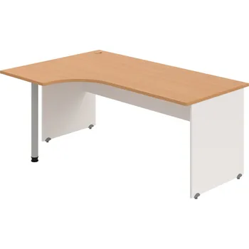 Psací stůl GE 1800 60 P – Stůl ergo 180 × 120 cm, pravý - Buk , Bílá , Šedý kov