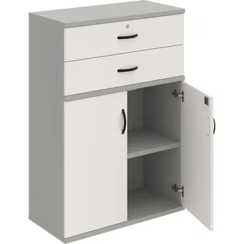 Policová skříň SZ 3 80 03 – Skříň policová zásuvková 115,2 × 80 cm - Bílá , Šedá , UCO – černá