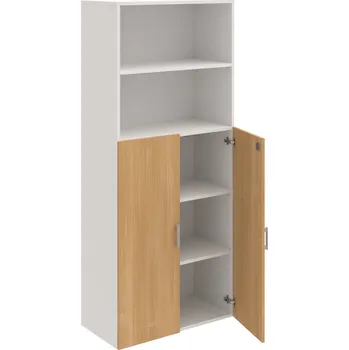 Policová skříň DZ 5 80 04 – Skříň policová dvéřová 185 × 80 cm - Dub , Bílá , USH – hranatá