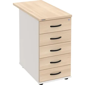 Zásuvkový kontejner K 35 C P 80 – Kontejner, 5 zásuvek, cent. zamykání, léta podél, hl. 80 cm - Akát , Bílá , UCO – černá