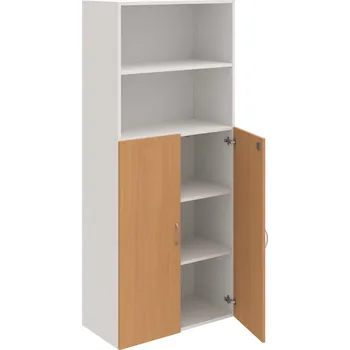 Policová skříň DZ 5 80 04 – Skříň policová dvéřová 185 × 80 cm - Buk , Bílá , USN – Hobis