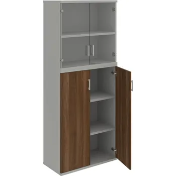 Policová skříň S 5 80 11 – Skříň policová dvéřová 192 × 80 cm - Ořech , Šedá , USH – hranatá