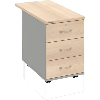 Zásuvkový kontejner K 33 Z P 80 – Kontejner, 3 zásuvky, uzamykatelný, léta podél, hl. 80 cm - Akát , Šedá , USN – Hobis