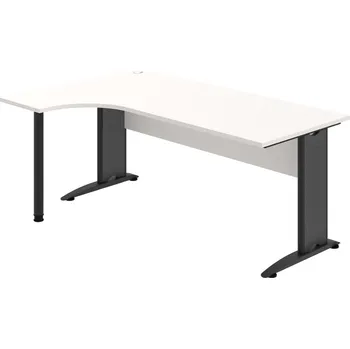 Psací stůl CE 1800 P – Stůl ergo pravý 180 × 120 cm - Bílá , Bílá , Černý kov