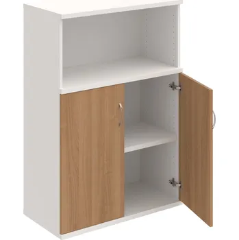 Policová skříň S 3 80 02 – Skříň policová dvéřová 115,2 × 80 cm - Višeň , Bílá , USN – Hobis