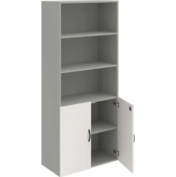 Policová skříň DZ 5 80 03 – Skříň policová dvéřová 185 × 80 cm - Bílá , Šedá , UCO – černá