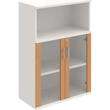 Policová skříň SZ 3 80 05 – Skříň policová dvéřová 115,2 × 80 cm - Buk , Bílá , USH – hranatá