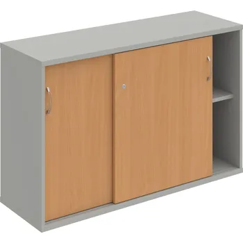 Policová skříň SZ 2 120 02 – Skříňka s posuv. dveřmi 76,8 × 120 cm - Buk , Šedá , USN – Hobis