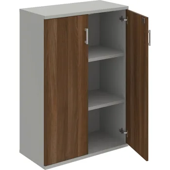 Policová skříň SZ 3 80 01 – Skříň policová dvéřová 115,2 × 80 cm - Ořech , Šedá , USH – hranatá