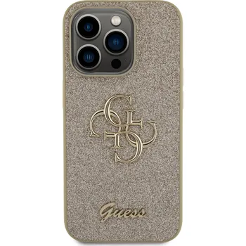 Pouzdro na mobilní telefon Zadní kryt Guess PU Fixed Glitter 4G Metal Logo pro Apple iPhone 15 Pro, zlatá