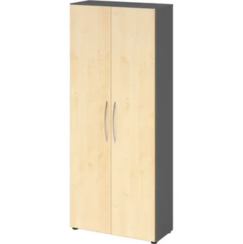 Jednací stůl Kancelářská skříň, na složky/pořadače, 4 police, zahnuté madlo, 800 x 346 x 1880 mm, grafit/javor