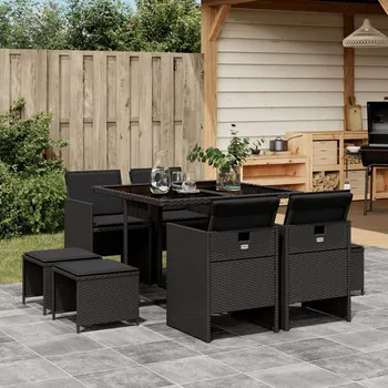 Zahradní sestava vidaXL 9dílný zahradní jídelní set s poduškami polyratan [3277723] Barva: Černá