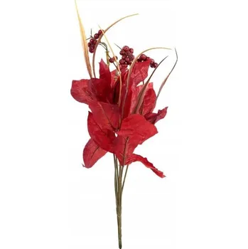 umělá květina KYTICE 7 PODZIMNÍCH LISTŮ S BOBULKAMI 36 CM ČERVENÁ DEKORACE PRO ARANŽMÁ