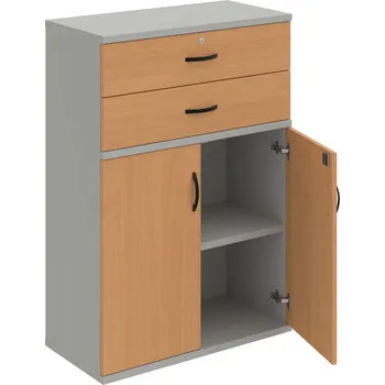 Policová skříň SZ 3 80 03 – Skříň policová zásuvková 115,2 × 80 cm - Buk , Šedá , UCO – černá