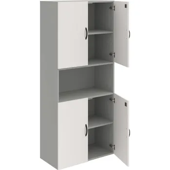 Policová skříň DZ 5 80 05 – Skříň policová dvéřová 185 × 80 cm - Bílá , Šedá , UCO – černá