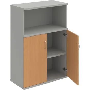 Policová skříň S 3 80 02 – Skříň policová dvéřová 115,2 × 80 cm - Buk , Šedá , USN – Hobis