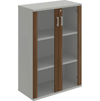 Policová skříň SZ 3 80 04 – Skříň policová dvéřová 115,2 × 80 cm - Ořech , Šedá , USH – hranatá