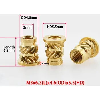 Šroub Mosazná lisovací matice do plastu s límcem 6.3 mm, M3 (OD 4.6 mm, HD 5.5 mm)
