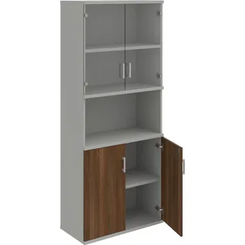 Policová skříň SZ 5 80 10 – Skříň policová dvéřová 192 × 80 cm - Ořech , Šedá , USH – hranatá