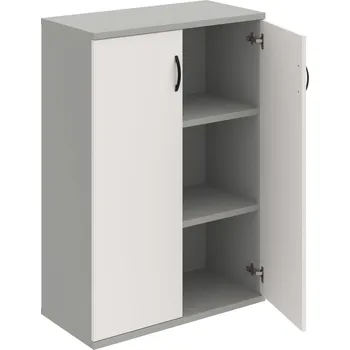Policová skříň S 3 80 01 – Skříň policová dvéřová 115,2 × 80 cm - Bílá , Šedá , UCO – černá