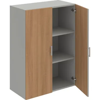 Policová skříň D 3 80 01 – Skříň policová dvéřová 111 × 80 cm - Višeň , Šedá , USH – hranatá