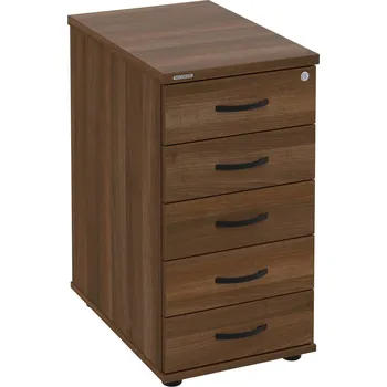 Zásuvkový kontejner K 35 C N – Kontejner, 5 zásuvek, cent. zamykání, léta napříč, hl. 60 cm - Ořech , Ořech , UCO – černá