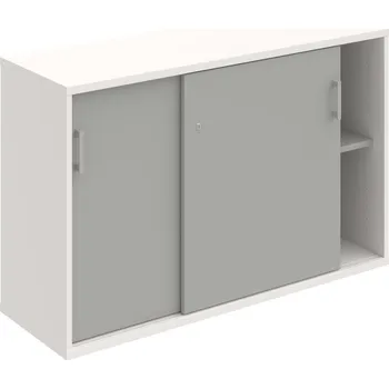 Policová skříň SZ 2 120 02 – Skříňka s posuv. dveřmi 76,8 × 120 cm - Šedá , Bílá , USH – hranatá