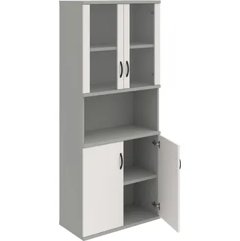 Policová skříň S 5 80 07 – Skříň policová dvéřová 192 × 80 cm - Bílá , Šedá , UCO – černá