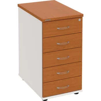 Zásuvkový kontejner K 35 C P – Kontejner, 5 zásuvek, cent. zamykání, léta podél, hl. 60 cm - Třešeň , Bílá , USN – Hobis