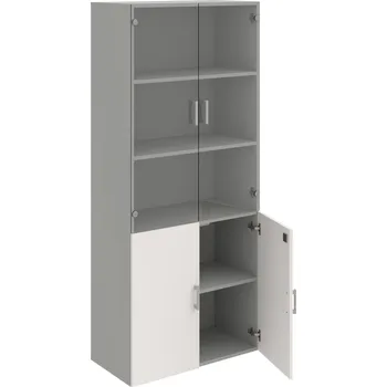 Policová skříň DZ 5 80 09 – Skříň policová dvéřová 185 × 80 cm - Bílá , Šedá , USH – hranatá