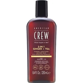 American-Crew Vlasy,-telo-a-oblicej Pece-o-vlasy-a-telo3-in-1 Ginger + Tea Shampoo, Conditioner and Body Wash 250 ml (1&nbsp;296,00 Kč / 1 l)