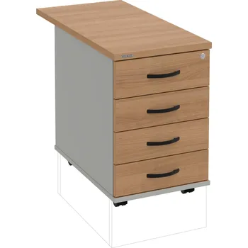 Zásuvkový kontejner K 34 C N 80 – Kontejner, 4 zásuvky, cent. zamykání, léta napříč, hl. 80 cm - Višeň , Šedá , UCO – černá