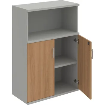 Policová skříň SZ 3 80 02 – Skříň policová dvéřová 115,2 × 80 cm - Višeň , Šedá , USH – hranatá