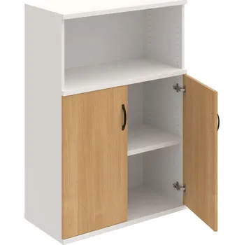 Policová skříň S 3 80 02 – Skříň policová dvéřová 115,2 × 80 cm - Dub , Bílá , UCO – černá