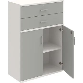 Policová skříň SZ 3 80 03 – Skříň policová zásuvková 115,2 × 80 cm - Šedá , Bílá , USH – hranatá