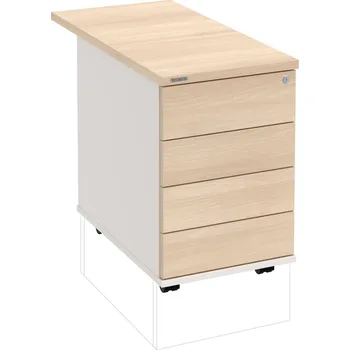 Zásuvkový kontejner K 34 C PTO N 80 – Kontejner, 4 zásuvky, cent. zamykání, bezúchytkové otevírání, léta napříč, hl. 80 cm - Akát , Bílá