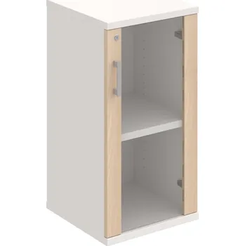 Policová skříň SZ 2 40 02 P – Skříň policová dvéřová 76,8 × 40 cm - Akát , Bílá , USH – hranatá