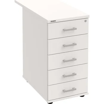 Zásuvkový kontejner K 35 C P 80 – Kontejner, 5 zásuvek, cent. zamykání, léta podél, hl. 80 cm - Bílá , Bílá , USH – hranatá