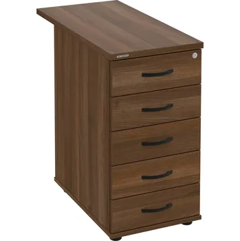 Zásuvkový kontejner K 35 C P 80 – Kontejner, 5 zásuvek, cent. zamykání, léta podél, hl. 80 cm - Ořech , Ořech , UCO – černá