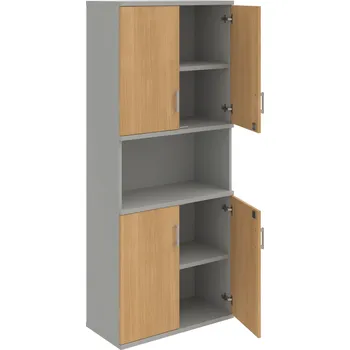 Policová skříň SZ 5 80 05 – Skříň policová dvéřová 192 × 80 cm - Dub , Šedá , USH – hranatá