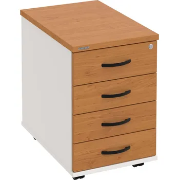 Zásuvkový kontejner K 34 C N – Kontejner, 4 zásuvky, cent. zamykání, léta napříč, hl. 60 cm - Olše , Bílá , UCO – černá