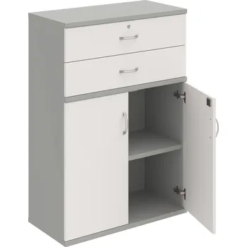 Policová skříň SZ 3 80 03 – Skříň policová zásuvková 115,2 × 80 cm - Bílá , Šedá , USN – Hobis