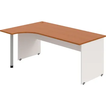 Psací stůl GE 1800 P – Stůl ergo pravý 180 × 120 cm - Třešeň , Bílá , Šedý kov