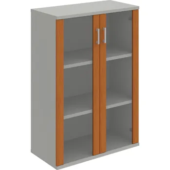 Policová skříň S 3 80 04 – Skříň policová dvéřová 115,2 × 80 cm - Třešeň , Šedá , USH – hranatá