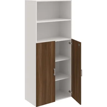 Policová skříň DZ 5 80 04 – Skříň policová dvéřová 185 × 80 cm - Ořech , Bílá , USH – hranatá