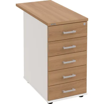 Zásuvkový kontejner K 35 C P 80 – Kontejner, 5 zásuvek, cent. zamykání, léta podél, hl. 80 cm - Višeň , Bílá , USH – hranatá