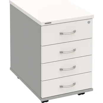 Zásuvkový kontejner K 34 C N – Kontejner, 4 zásuvky, cent. zamykání, léta napříč, hl. 60 cm - Bílá , Šedá , USN – Hobis