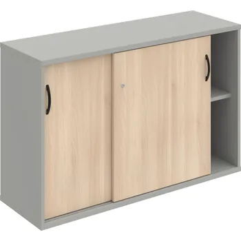 Policová skříň SZ 2 120 02 – Skříňka s posuv. dveřmi 76,8 × 120 cm - Akát , Šedá , UCO – černá