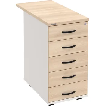 Zásuvkový kontejner K 35 C N 80 – Kontejner, 5 zásuvek, cent. zamykání, léta napříč, hl. 80 cm - Akát , Bílá , UCO – černá