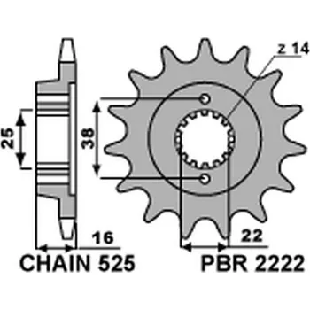 Řetězová sada pro motocykl PBR Výprodej PŘEDNÍ ŘETĚZOVÉ KOLO 2222 14 18NC DUCATI 796 10-12 (ŘETĚZ 525) (MADE IN ITALY)
